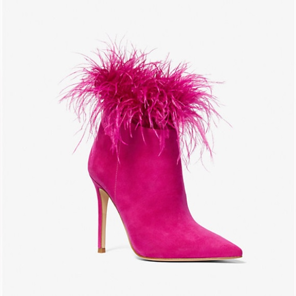 Michael Kors Whitby Feather Trim Suede Ankle Boots Sz 5 BNWB